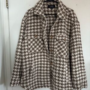 CoffeeShop New York Houndstooth Utility Jacket in Cream and Brown
